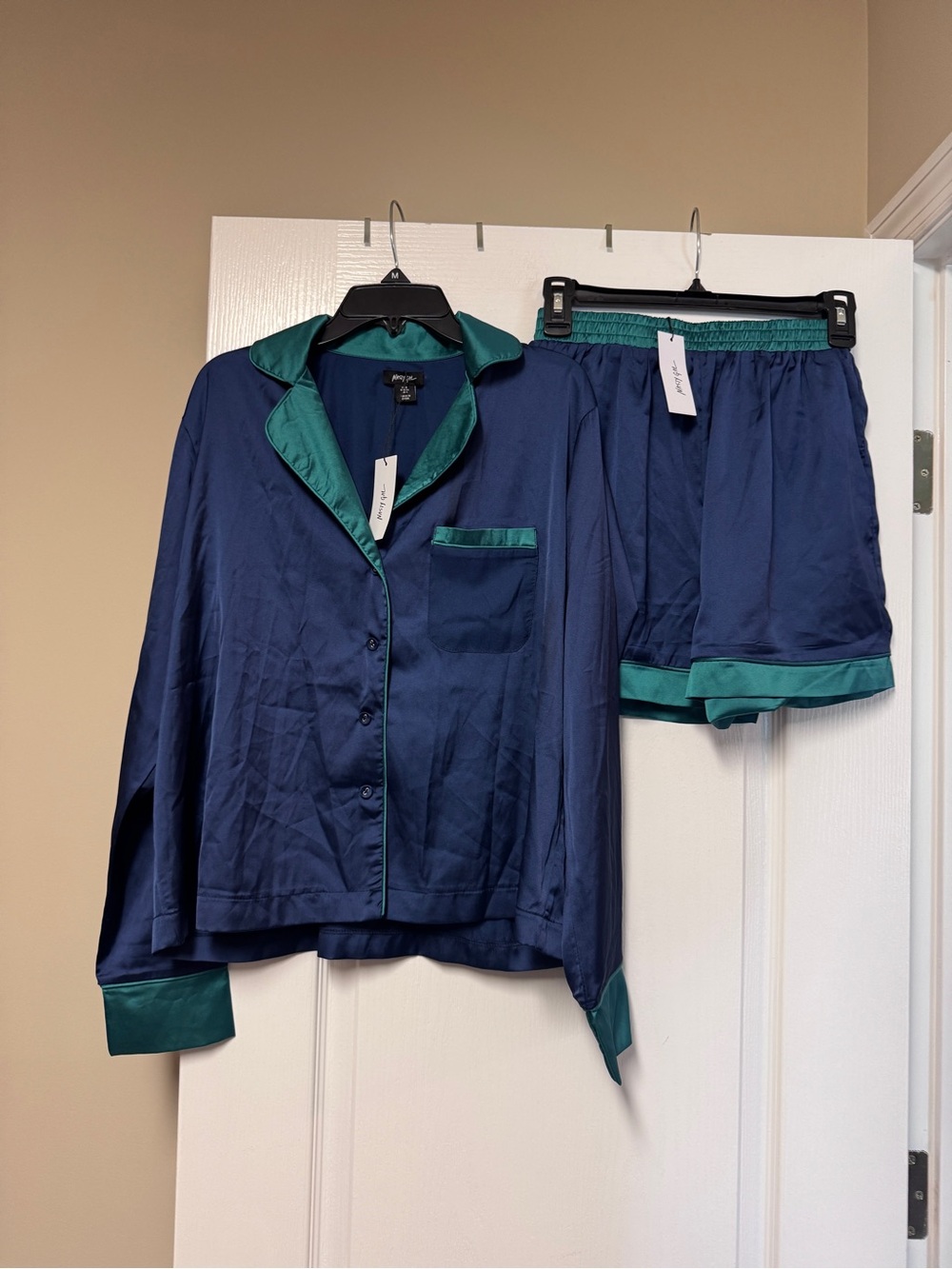 Nasty Gal Navy Pajama Set with Teal Contrast Trim